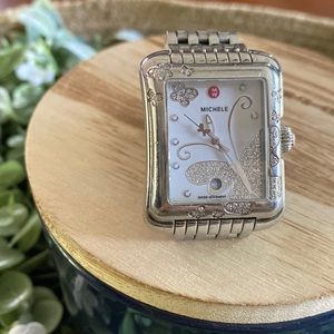 Michele butterfly and diamond stainless steel watch